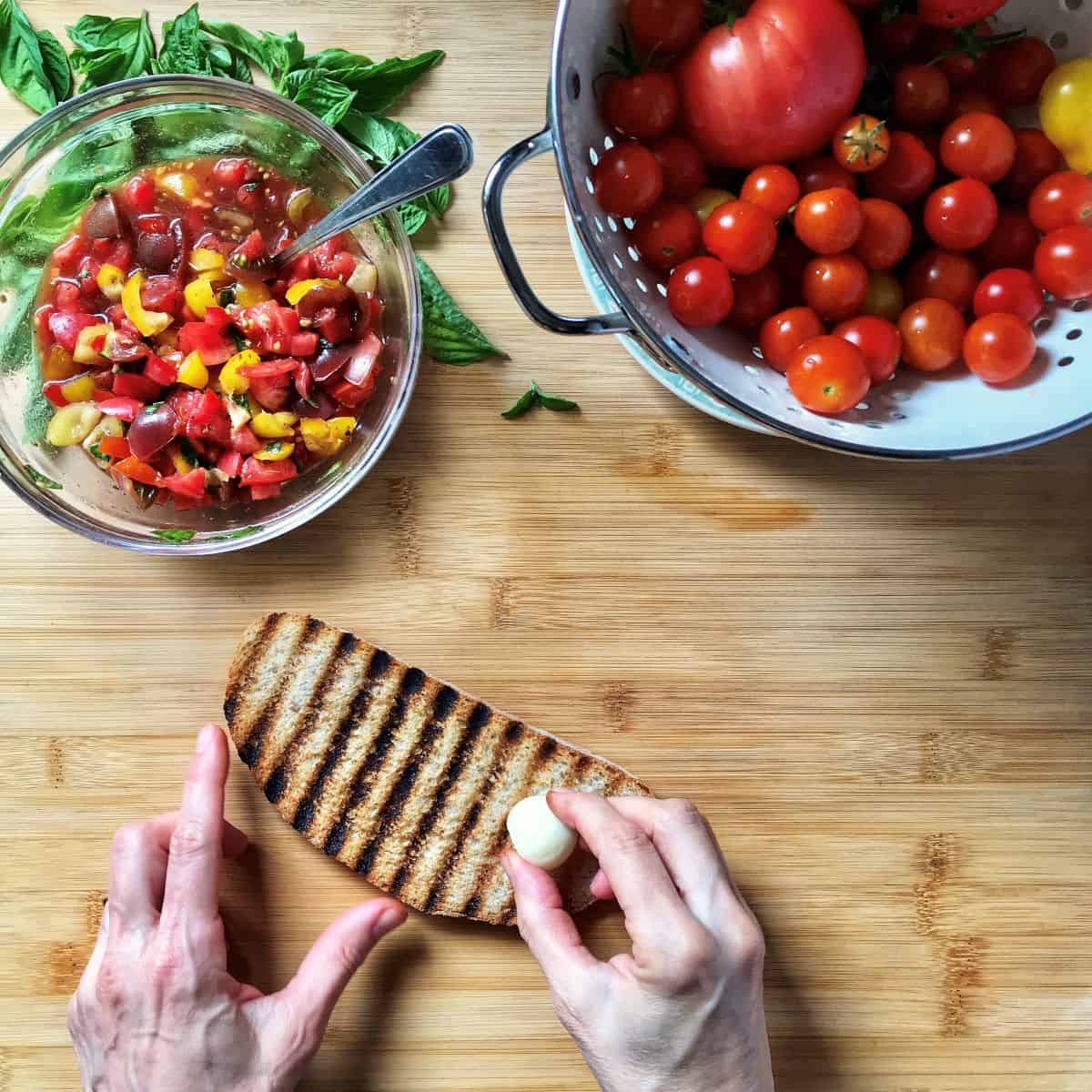 Grilled Italian bread rubbed with a garlic clove.