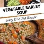 A Pinterest pin of vegetable barley soup.