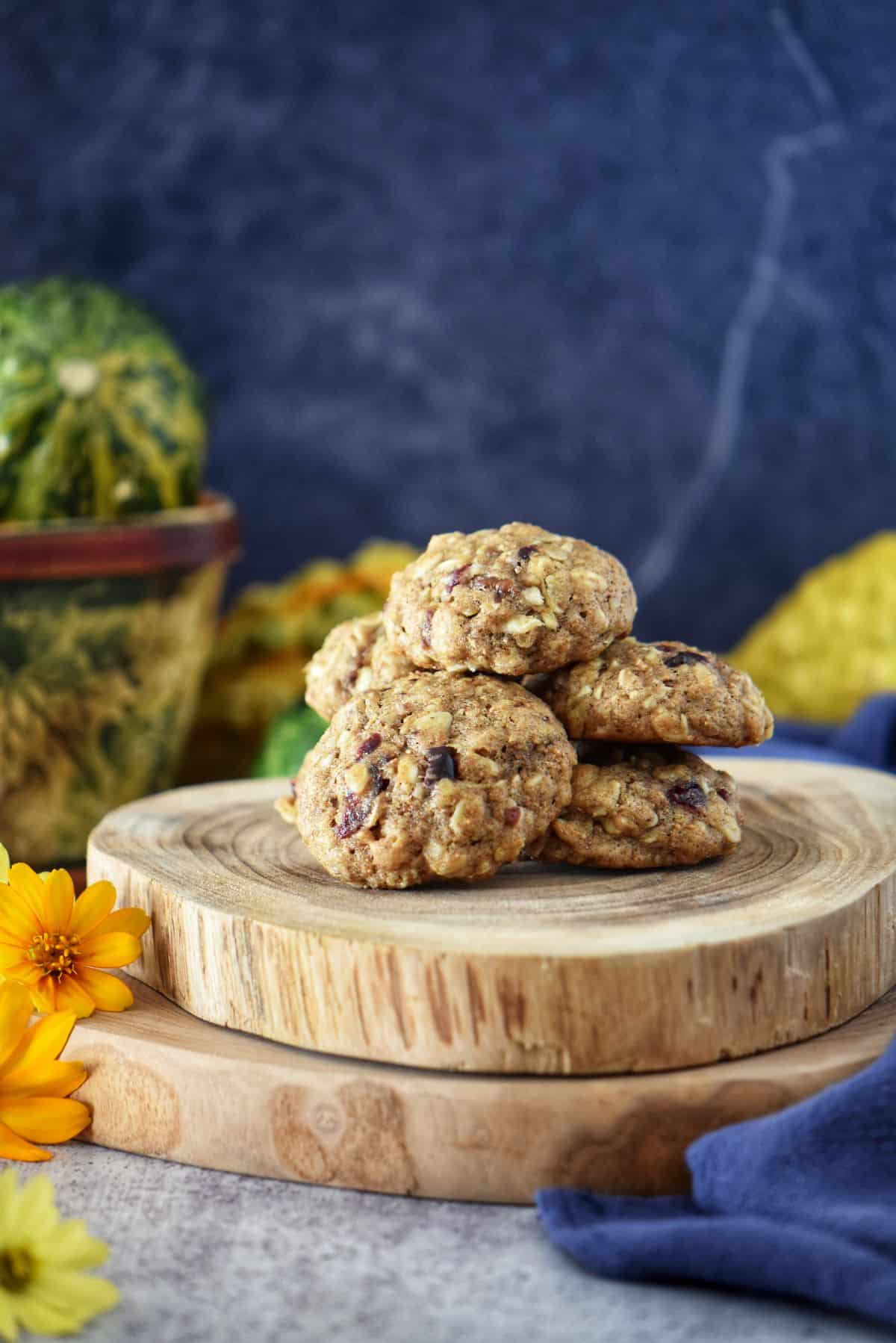 A stack of apple oatmeal cookies.