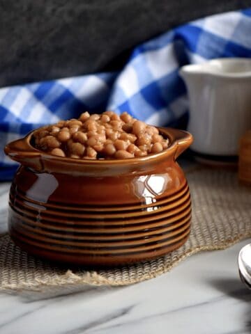A big bowl of baked beans.