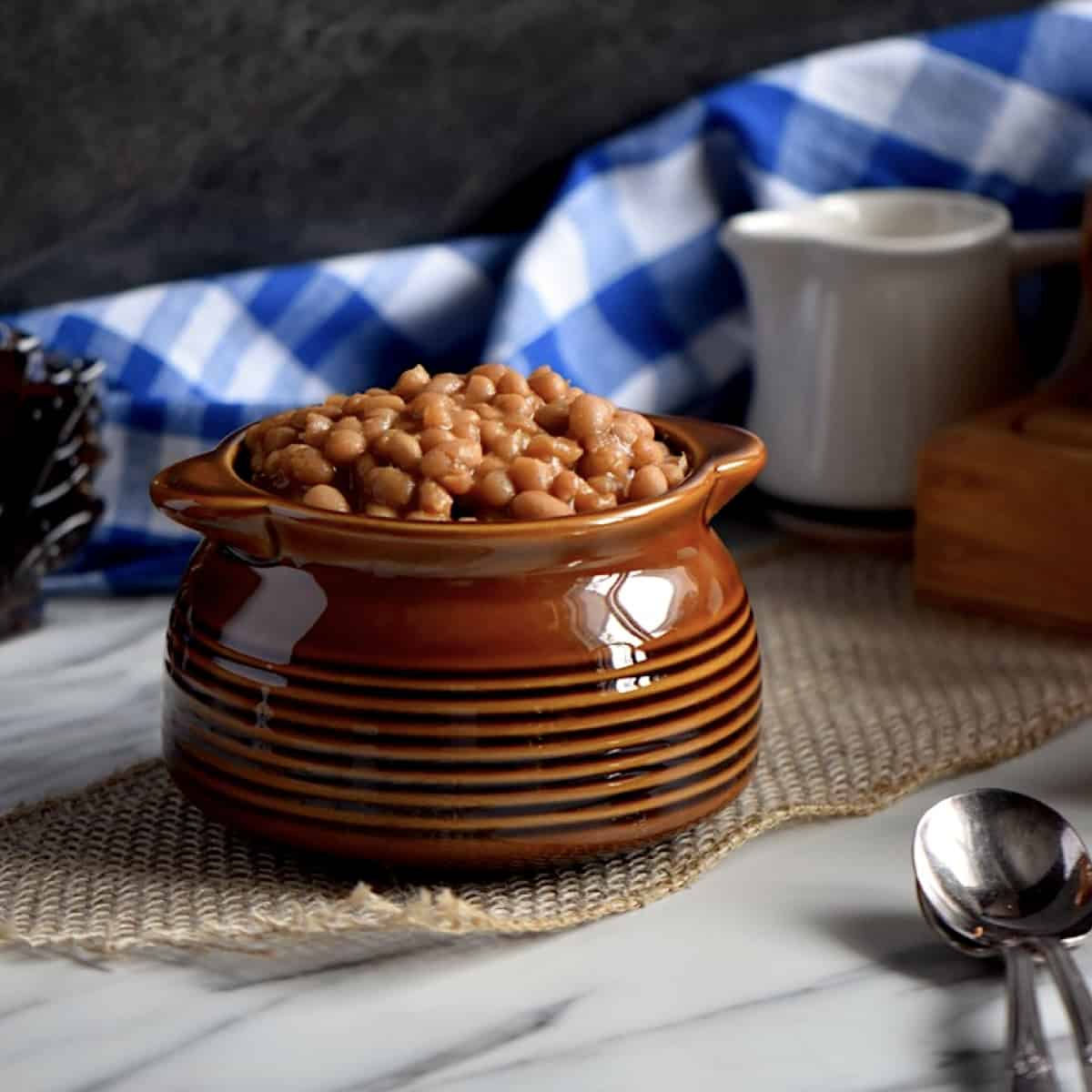 A big bowl of baked beans.