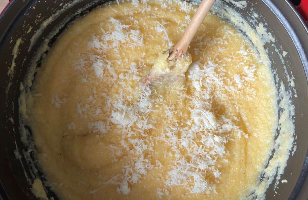 Polenta garnished with grated cheese,