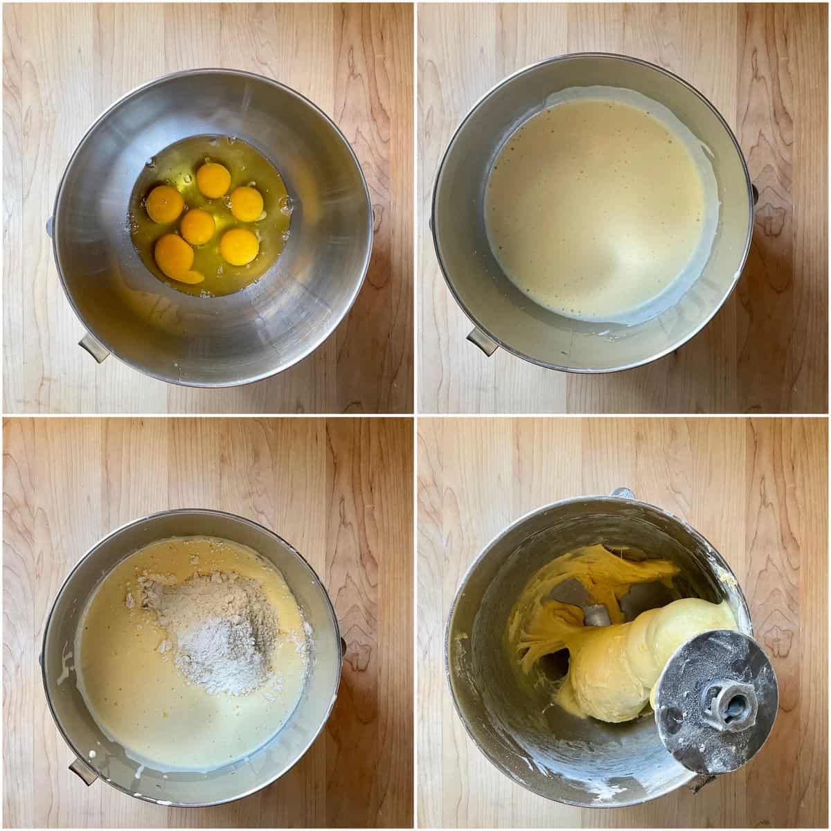 A photo collage of the taralli dough being made.