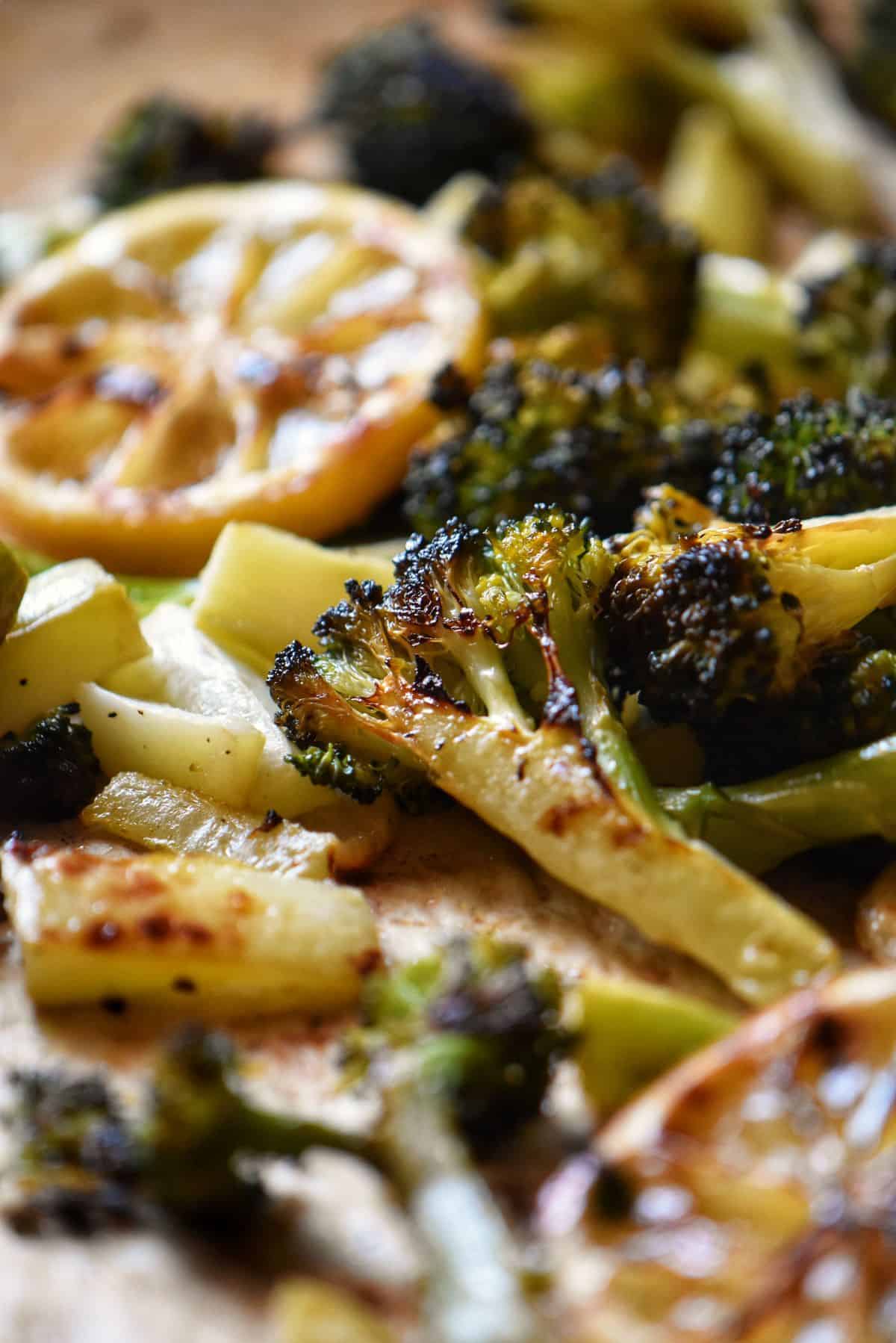 Oven roasted broccoli with lemon.