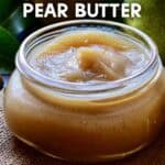 A Mason jar of pear butter.