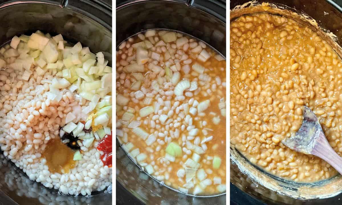  A photo collage from start to finish of the transformation of baked beans.