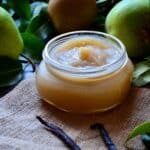 Pear butter in a Mason jar.