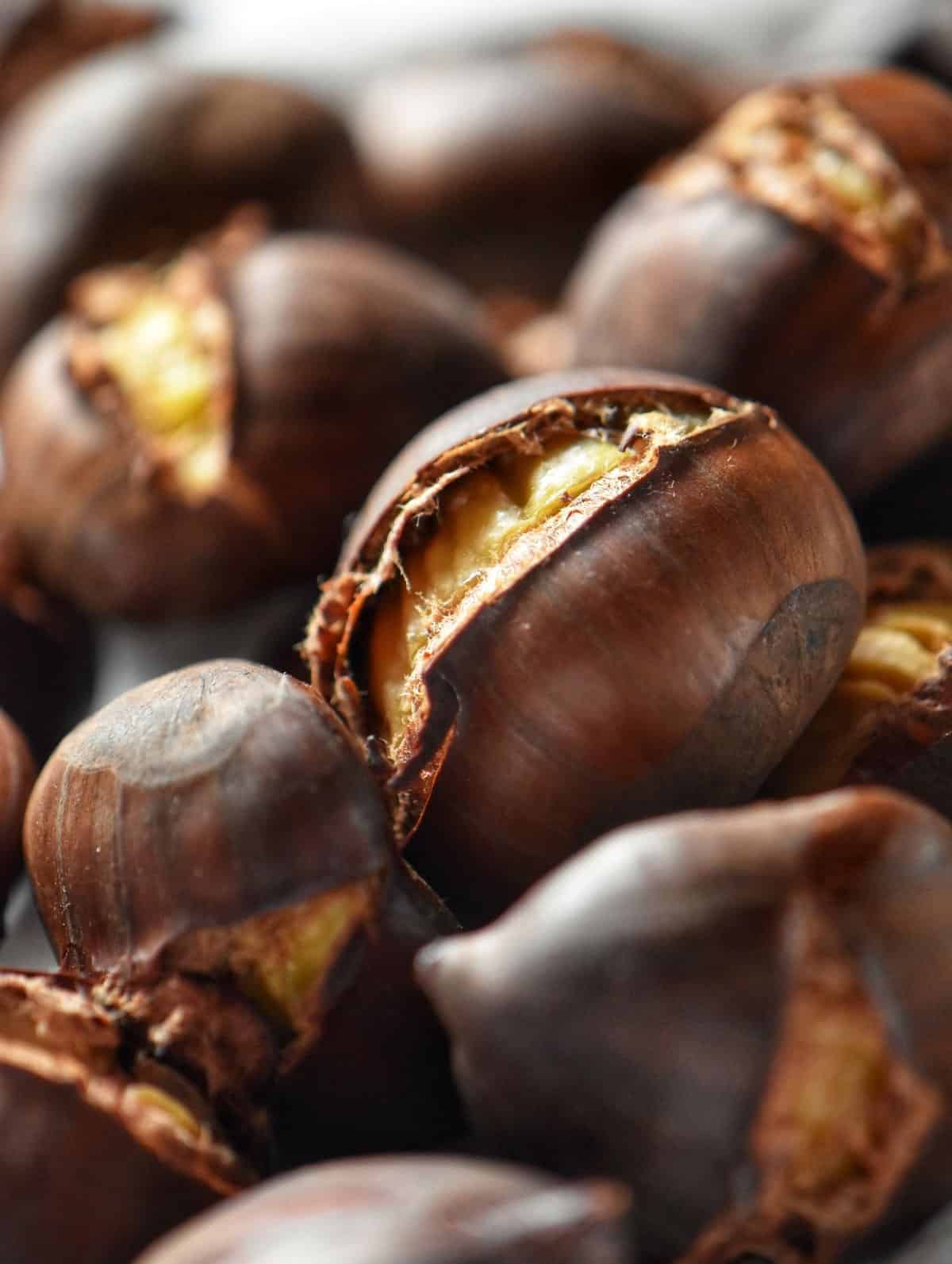 A pile of air fryer chestnuts.