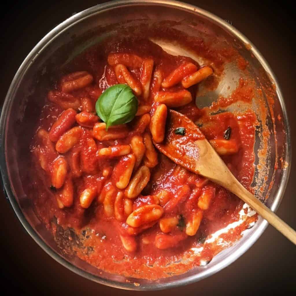 Cavatelli pasta with tomato sauce.