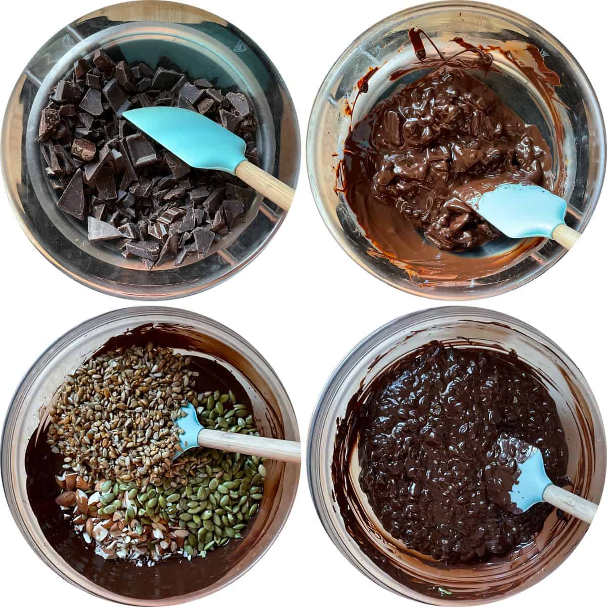 A photo collage of the chocolate being melted in a bowl.