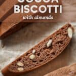 A sliced cocoa biscotti with almonds.