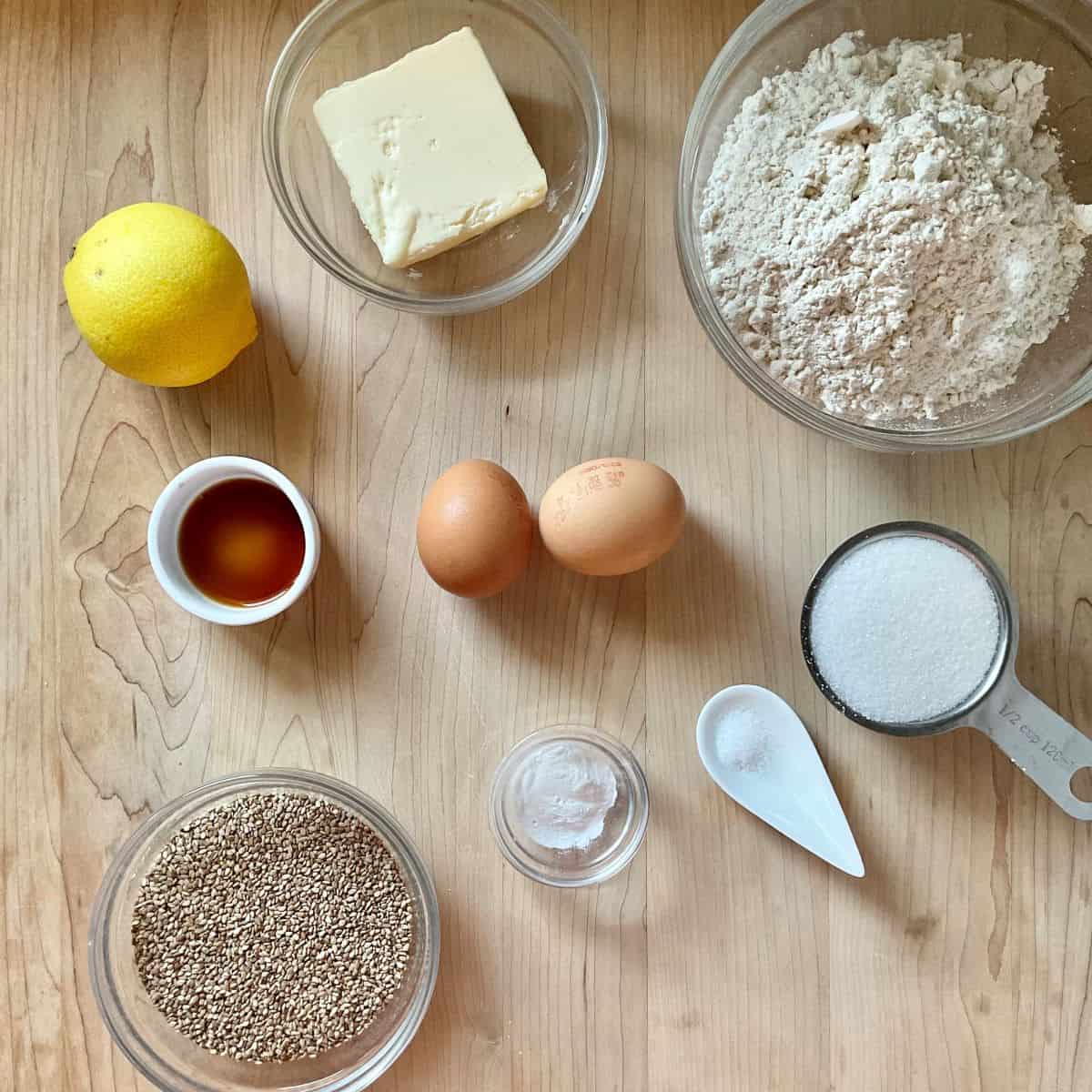 Ingredients to make Italian sesame cookies.