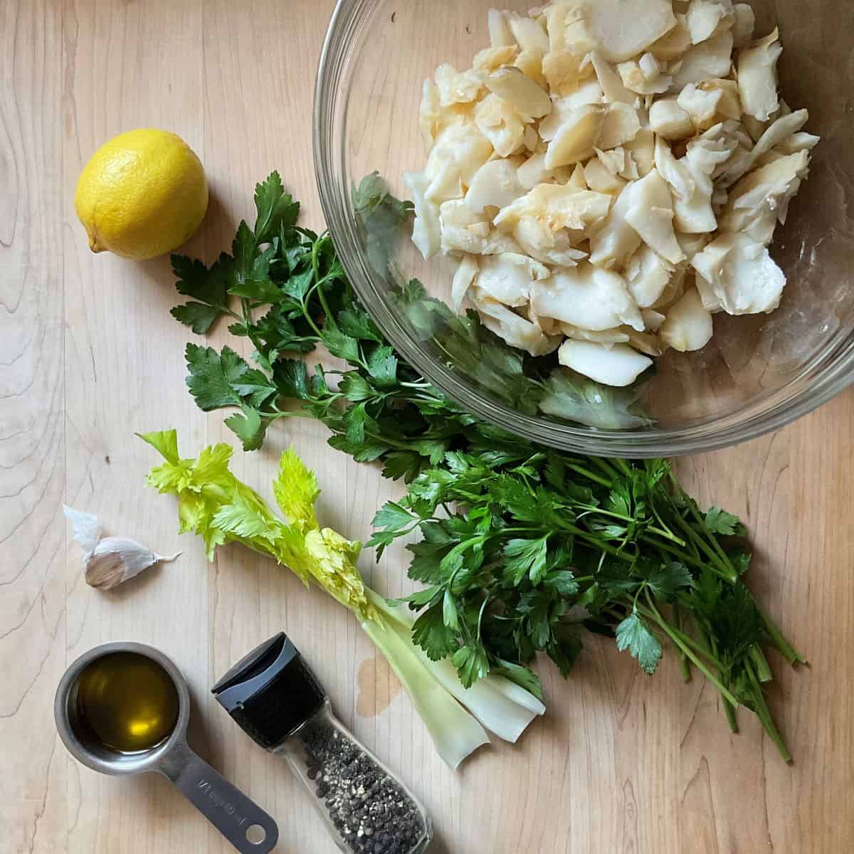Ingredients to make the Italian salt cod salad.