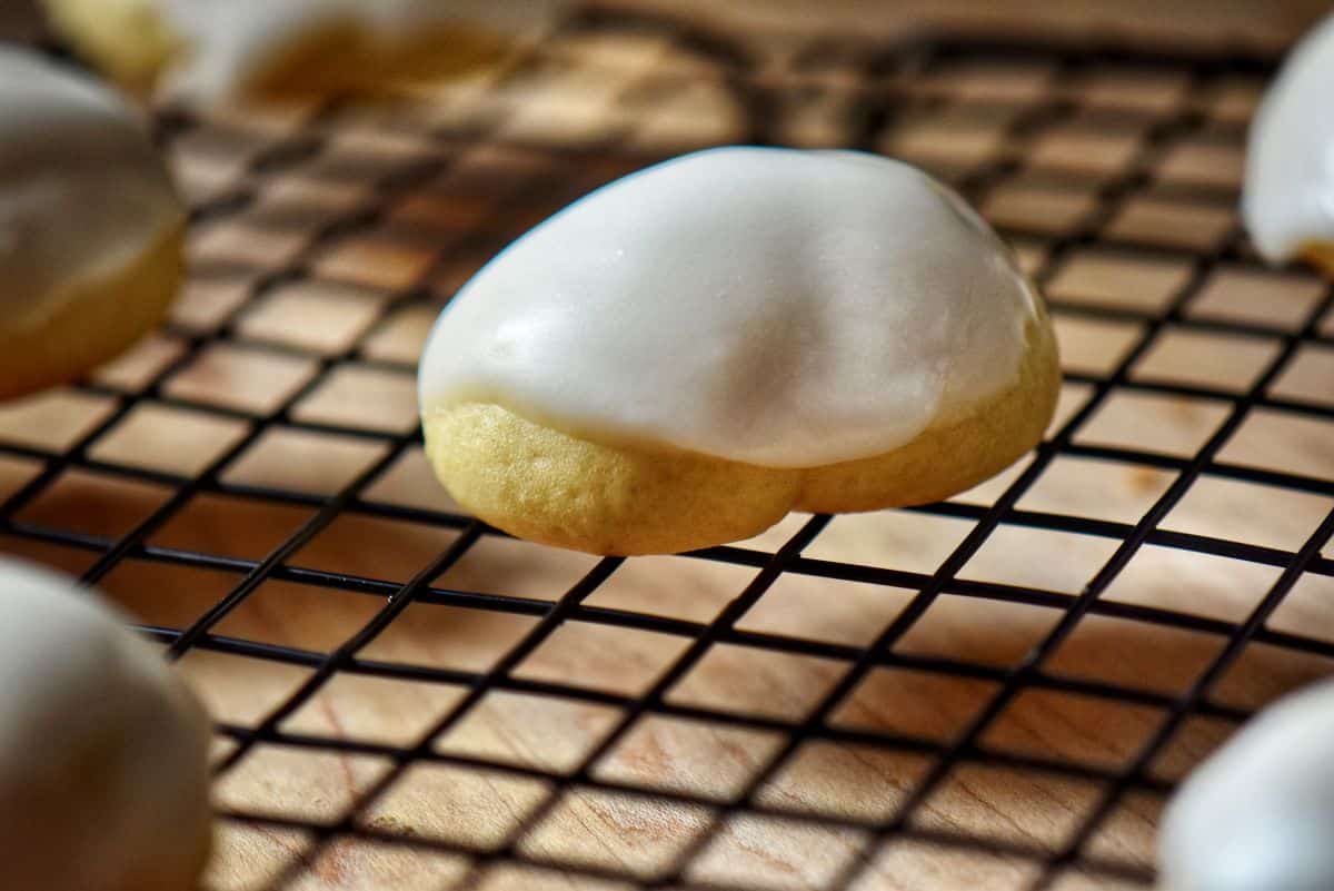 An Italian lemon cookie with a thick lemon glaze.