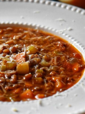 Italian lentil soup in a bowl.