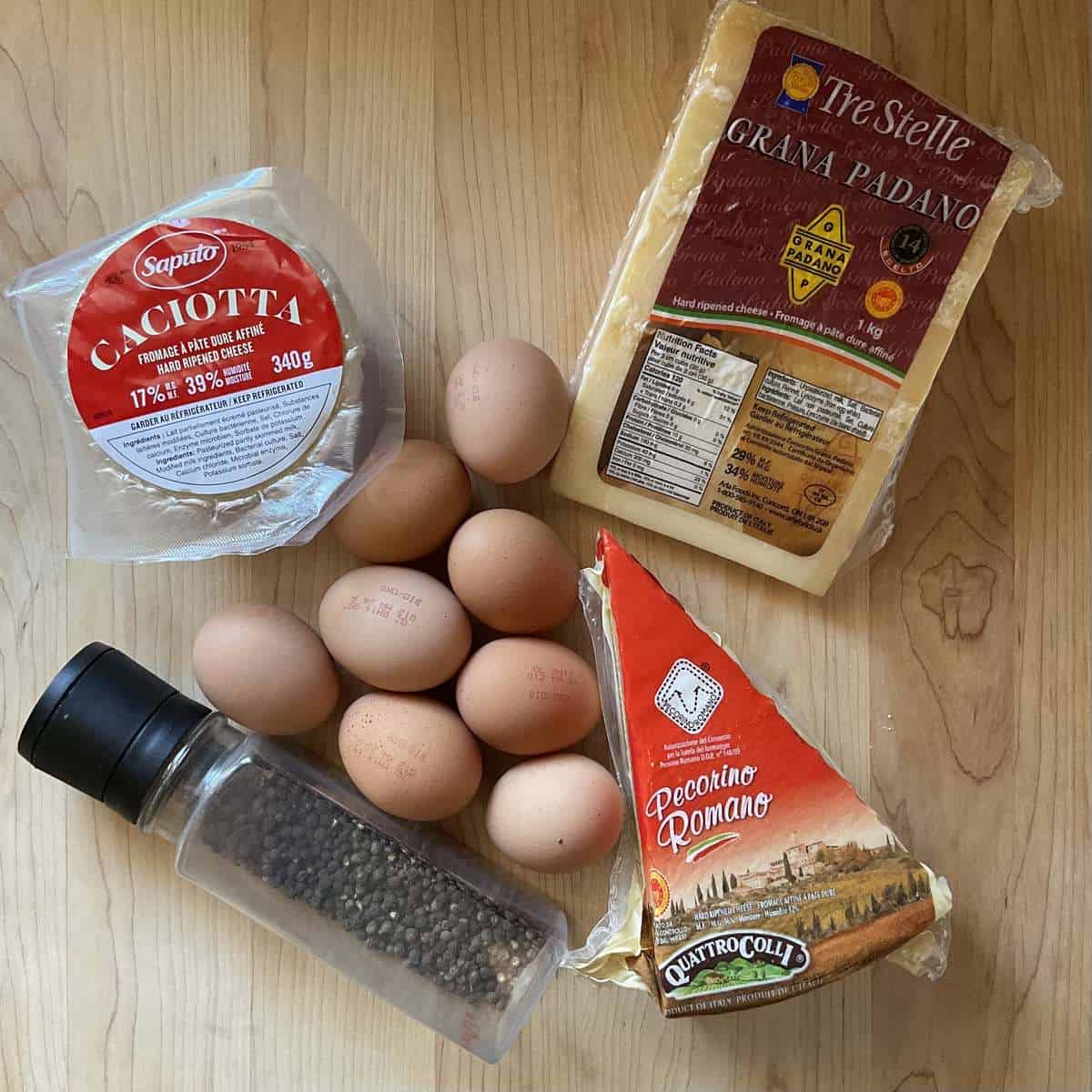 Ingredients to make the cheese filling for the savory Italian cheese pie.