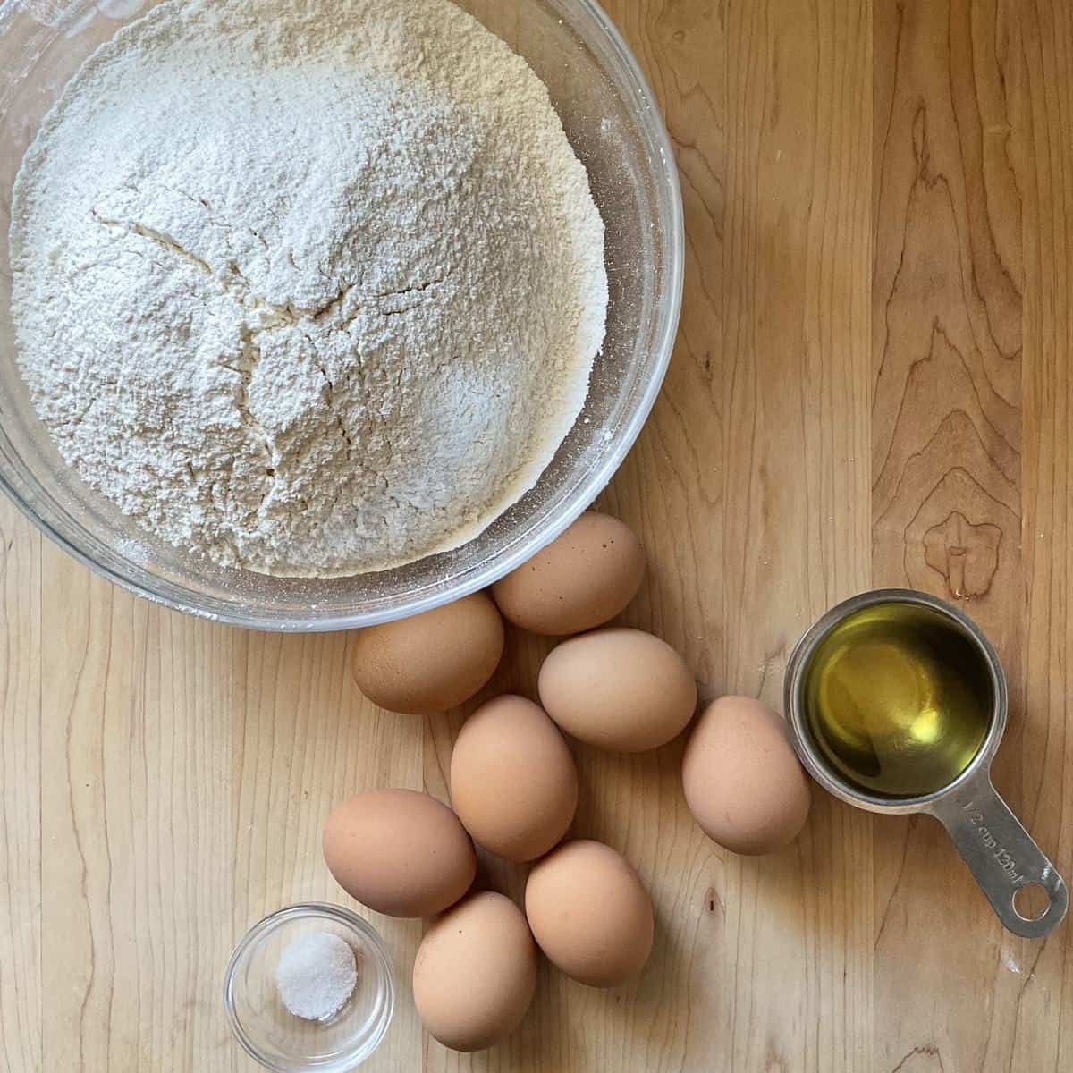 Ingredients to make the dough for Italian Easter pies called fiadone.