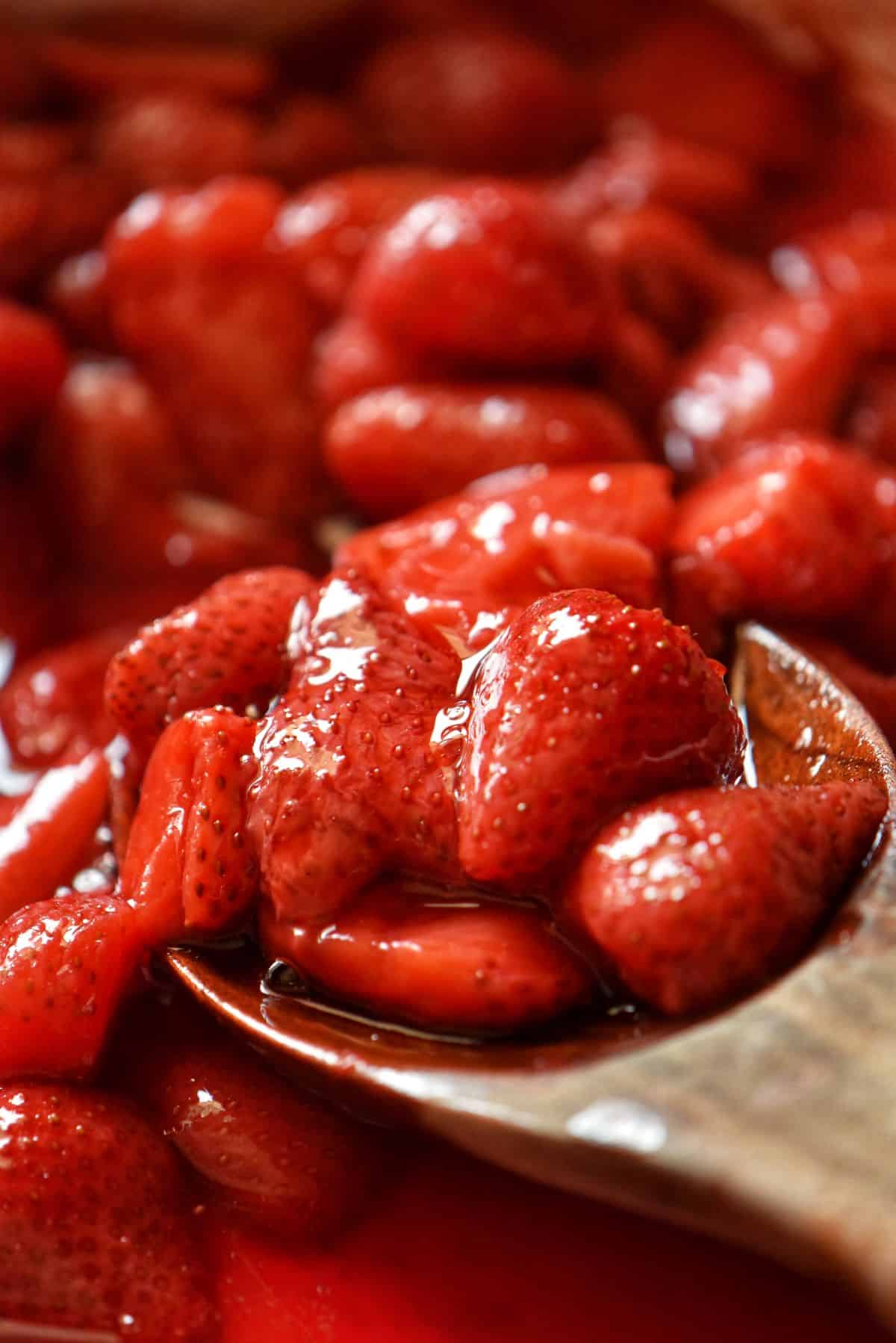 A spoonful of roasted strawberries.