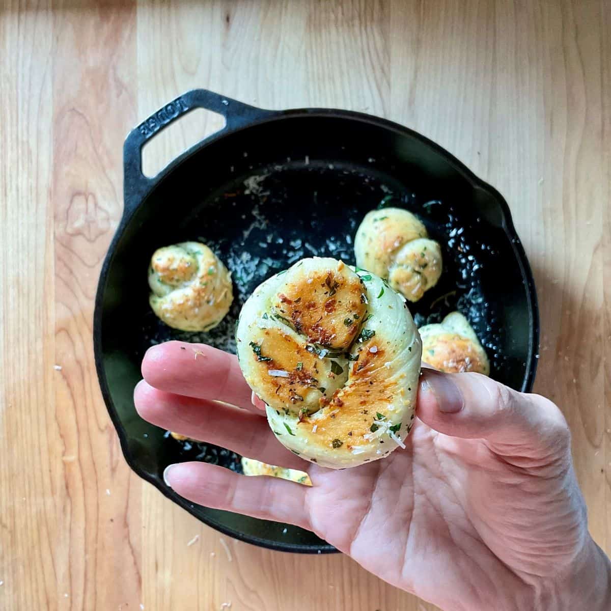 The crispy underside of garlic knots.
