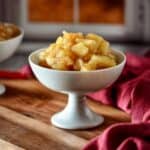 Apple compote served in a white dish, ready to be enjoyed.