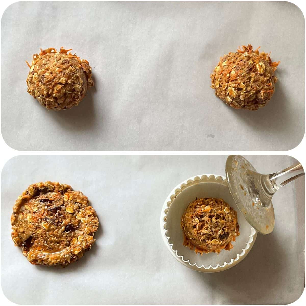 A photo collage of the carrot cookies being shaped.