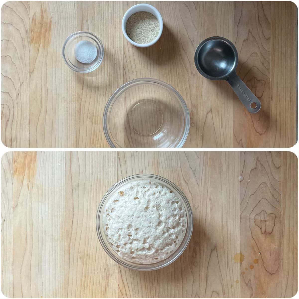 A photo collage of the yeast being proofed.