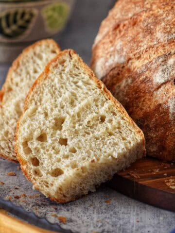 Sliced pagnotta bread with a soft and airy texture.