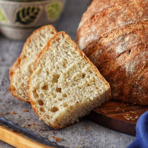 Sliced pagnotta bread with a soft and airy texture.