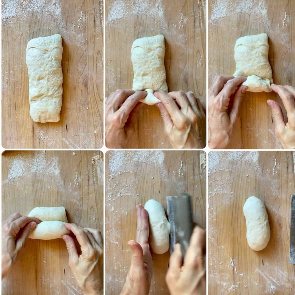 A photo collage of a how to form a panini bread.