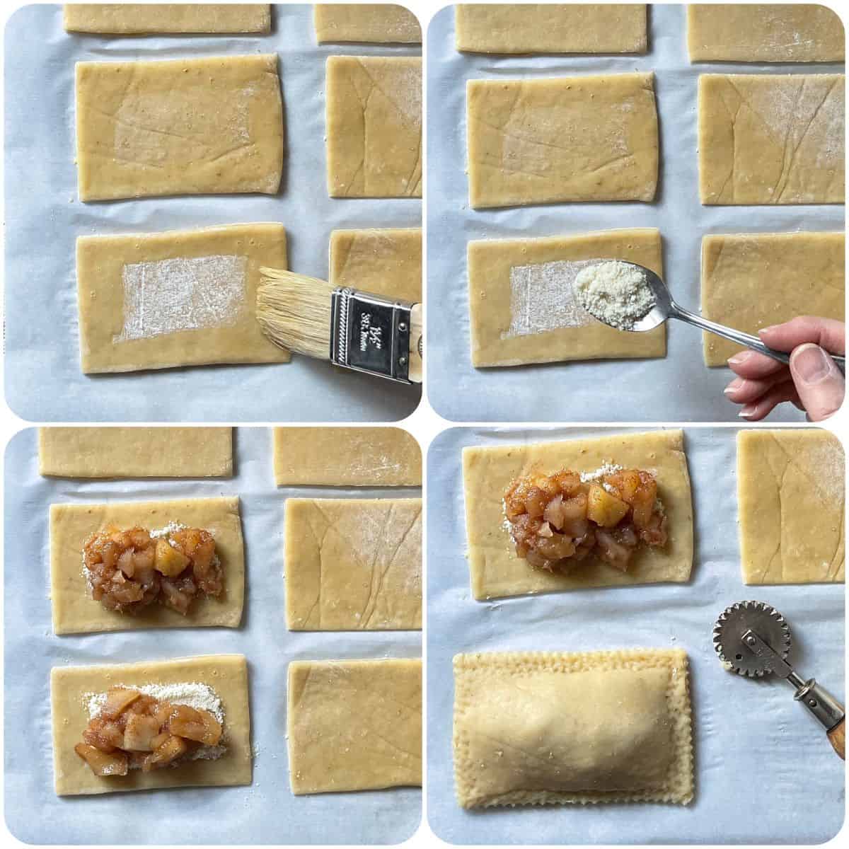 How to make apple hand pies step-by-step photo guide with pasta frolla dough and spiced apple filling.