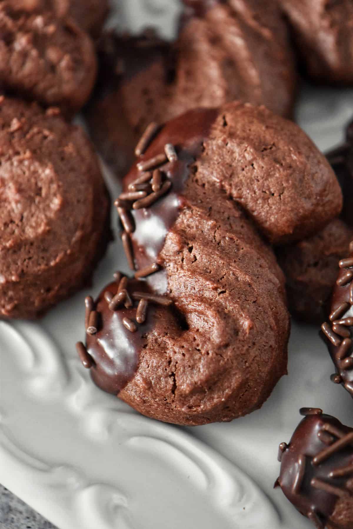 Chocolate S cookies with thin chocolate glaze, ready to be served.