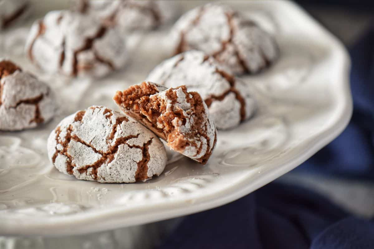 Chocolate amaretti showing the dense, chewy interior